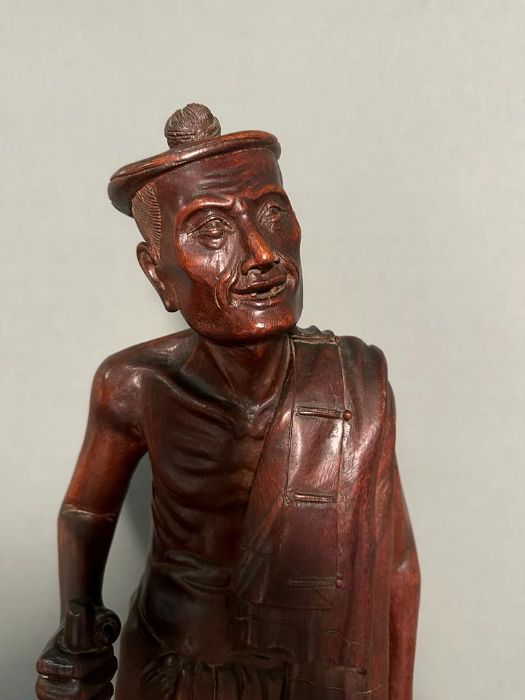 A 19th Century Burmese carve statue with partial label to stand base. Approximately 82cm H - Image 2 of 6