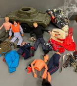 A selection of vintage Action Men, Action Man Jeep and accessories