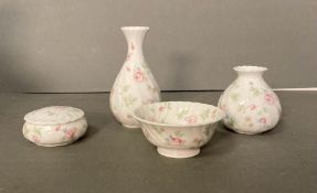 A small selection of Wedgewood china vases, pin dish and bowl