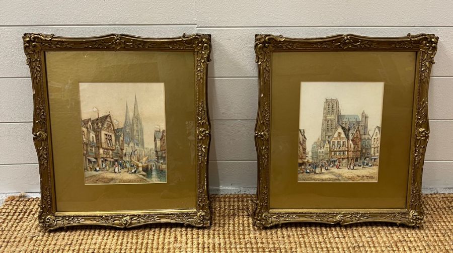 A PAIR OF HENRY THOMAS SCHAFER (British 1854 - 1915) WATER COLOUR PRINTS - ABBEVILLE - NORMANY -