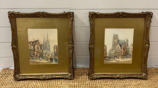 A PAIR OF HENRY THOMAS SCHAFER (British 1854 - 1915) WATER COLOUR PRINTS - ABBEVILLE - NORMANY -