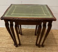 A nest of mahogany glass top tables