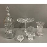 A selection of cut glass and a Norway decanter