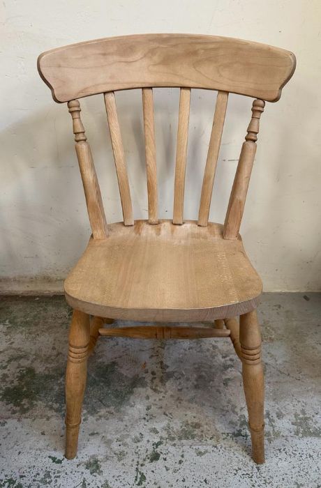 A set of eight pine slat back farmhouse chairs - Image 4 of 4
