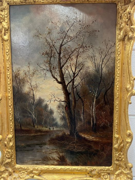 A pair of oil on board of woodland scenes, signed S William (18cm x 31cm) - Image 2 of 4