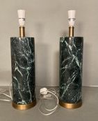 A pair of Ruma green marble table lamps. Height 50cm