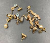 A selection of seven 9ct gold earrings various style and settings