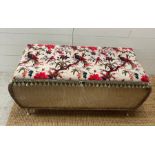 A Mid Century Lloyd Loom style storage box on legs with a velvet bird of paradise fabric (H45cm