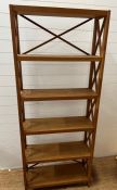 A Teak open bookcase with cross stretcher design to sides (W80cm D 30cm H 197cm)