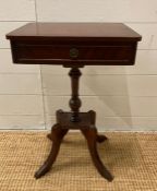 A mahogany single drawer side table with string inlay on splayed legs (H60cm W40cm D31cm)