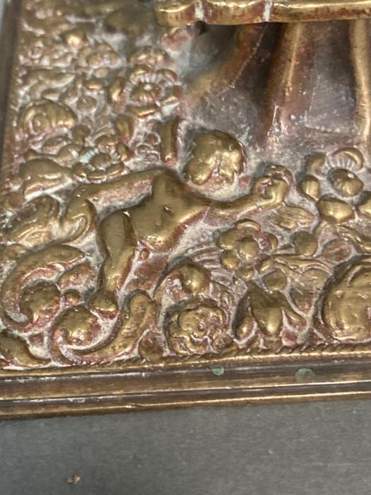 A Victorian style brass candle holder with cherubs to base and stem - Image 2 of 4