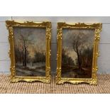 A pair of oil on board of woodland scenes, signed S William (18cm x 31cm)