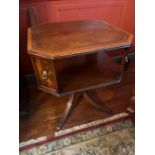 A leather top barristers side table with brass lion heads to corner (H73cm SQ63cm)