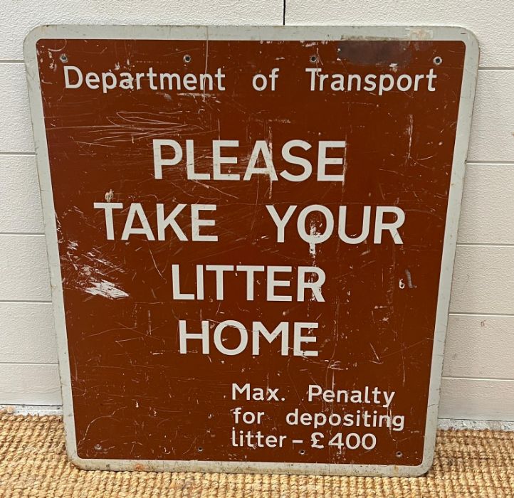 A metal original 80's "Take Your Litter Home" sign 66cm x 56cm