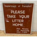 A metal original 80's "Take Your Litter Home" sign 66cm x 56cm