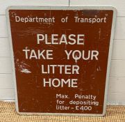A metal original 80's "Take Your Litter Home" sign 66cm x 56cm