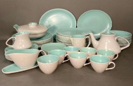 A vintage Poole pottery dinner and tea service in ice green and seagull white to include plates,