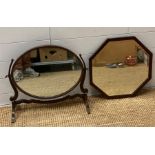An oval mahogany dressing table mirror and an octagonal wall hanging wall mirror