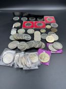 A selection of Great British and Guernsey coins to include Crowns etc.