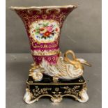 A Jacob Petit porcelain hand painted cornucopia vase H18cm