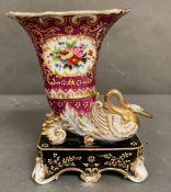 A Jacob Petit porcelain hand painted cornucopia vase H18cm