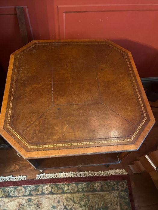 A leather top barristers side table with brass lion heads to corner (H73cm SQ63cm) - Image 3 of 4