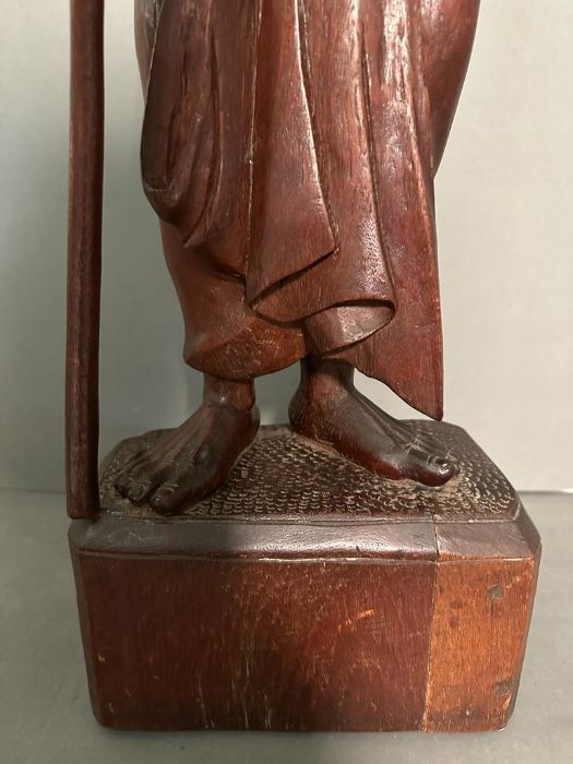 A 19th Century Burmese carve statue with partial label to stand base. Approximately 82cm H - Image 4 of 6