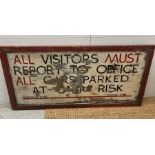 A wooden Prison visitors sign 152cm x 80cm