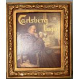 A framed whimsical promotional image for Carlsberg lager featuring a well refreshed monk 46x54