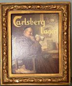 A framed whimsical promotional image for Carlsberg lager featuring a well refreshed monk 46x54