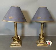 Two brass empire column style table lamps