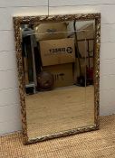 A wooden gold painted hall mirror with cross etching to glass 56cm x 81cm