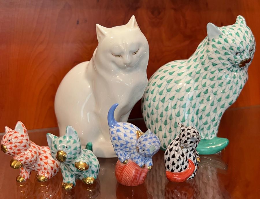 A selection of china cats by Herend