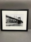 Brooklyn bridge framed photograph signed lower right ( 25 x 17 cm)