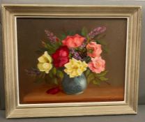 Still life oil on board " Summer Roses" signed lower right 41cm x 33cm