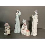 A selection of four Lladro clowns to include perriot and his puppy