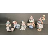 A selection of five Lladro clowns