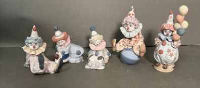 A selection of five Lladro clowns