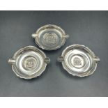 A selection of three silver Peruvian Aztec themed ashtrays, marked 925 (Total weight 53g)