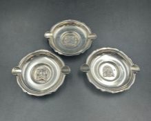 A selection of three silver Peruvian Aztec themed ashtrays, marked 925 (Total weight 53g)
