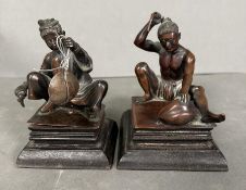 A Pair of Chinese bronzes on wooden stands (Approximate Height 15cm)