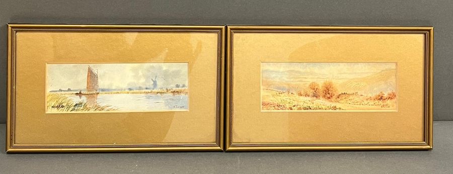 Two watercolours of landscape scene signed lower right Turner (17 x 6cm)