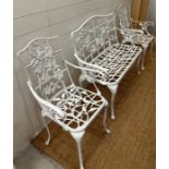 A Victorian garden style aluminum patio set, comprising of two carver chairs and a two seater