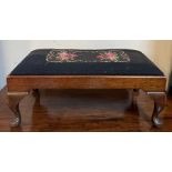 A Victorian foot stool on cabriole legs and needlework pad