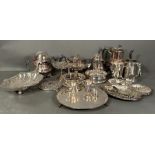 A selection of quality silverplated items to include tea service and a pair of wine coasters etc.