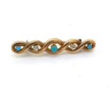 Testing 15ct gold a twist bar brooch set with turquoise and diamonds