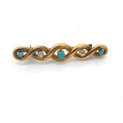 Testing 15ct gold a twist bar brooch set with turquoise and diamonds