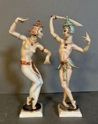 Two porcelain Balinese dancing figures designed by Carl Werner for Hutschenreuther Gelb
