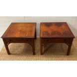 A pair of lamp/side tables with drawers to centre (H48cm SQ61cm)