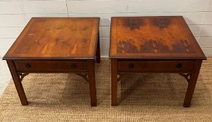 A pair of lamp/side tables with drawers to centre (H48cm SQ61cm)